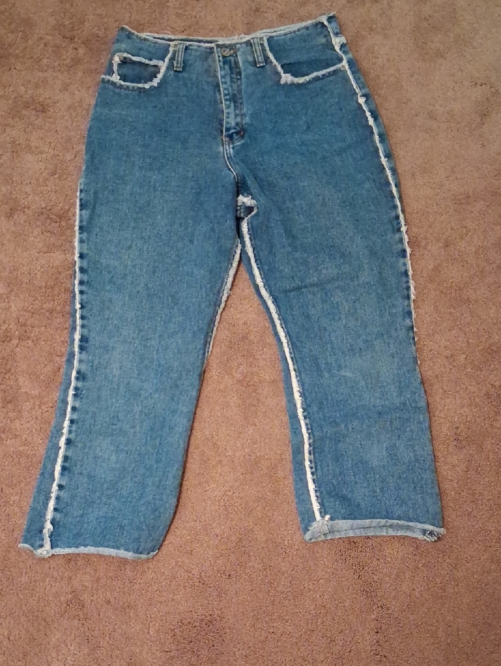 L.A. Blues Relaxed Fit Blue Denim Jeans with Frayed Trim